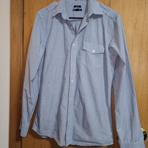 GAP Light Blue Micro-Check Long Sleeve Button-Down Shirt